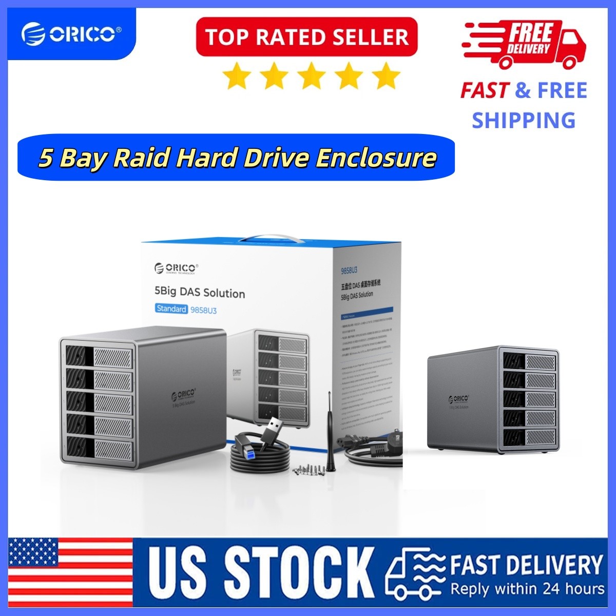 ORICO 5 Bay USB 3.0 Hard Drive Enclosure External DAS Storage for PC Mac