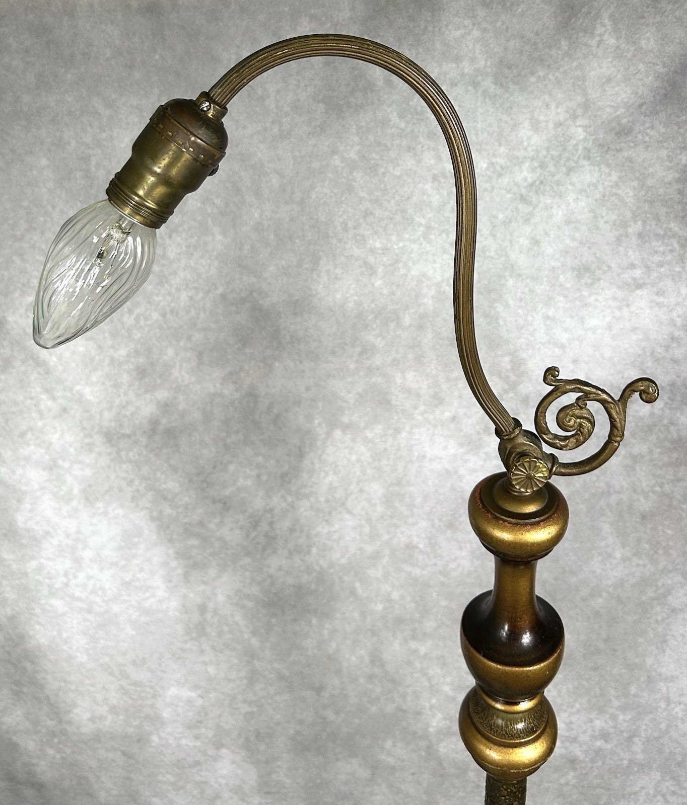 Antique Art Deco Floor Lamp Bridge Arm Unique Painted Wood Column Cast Iron 5 Ft