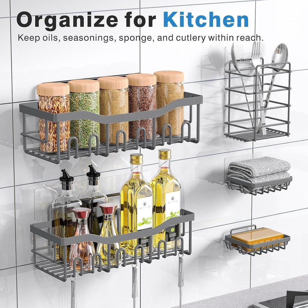 Durable 5-Pack Stainless Steel Shower Caddy Set - Modern, Rust Resistant Design