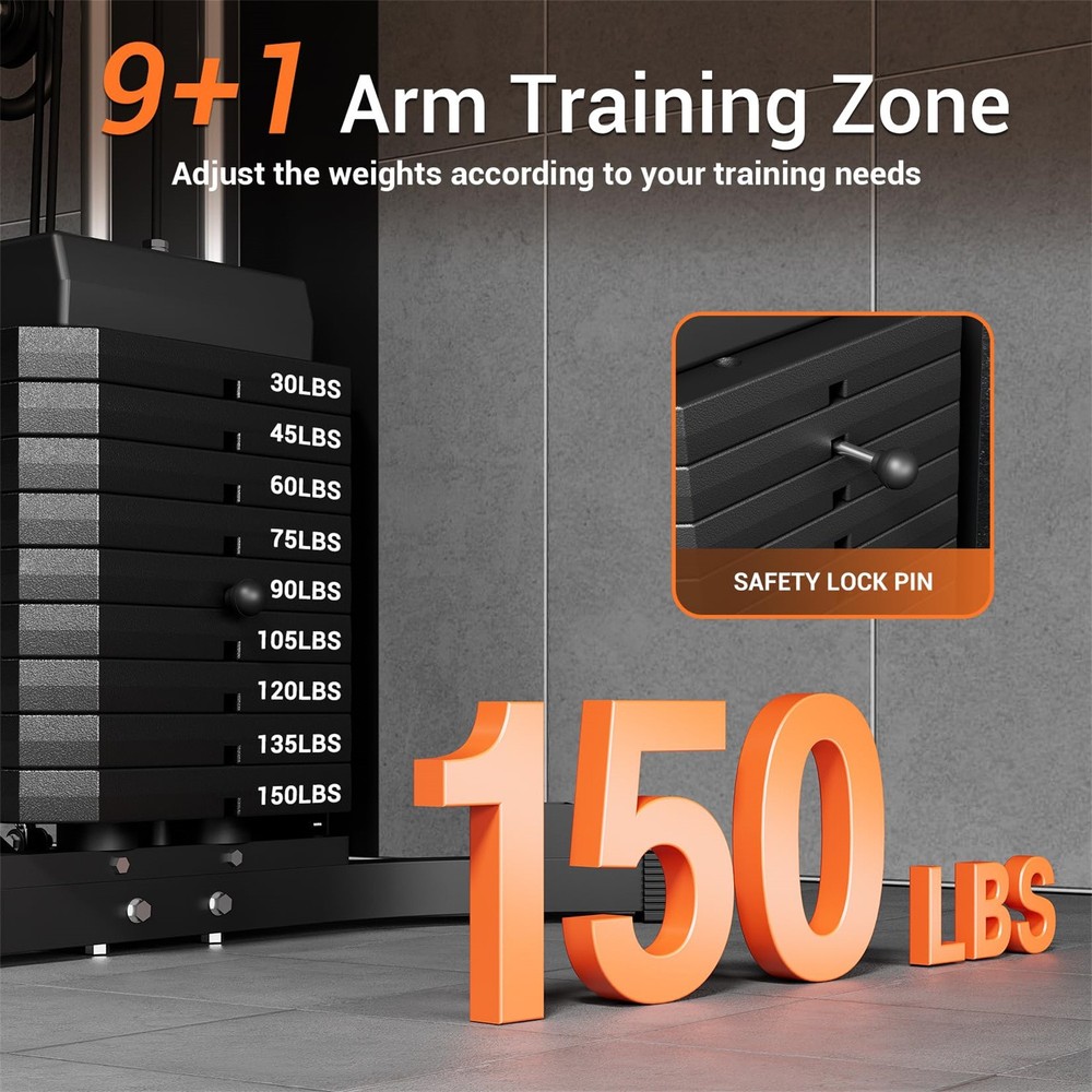 📶150LBS Weight Stack Home Gym Machine Full Body Workout Machine LAT Pull Down