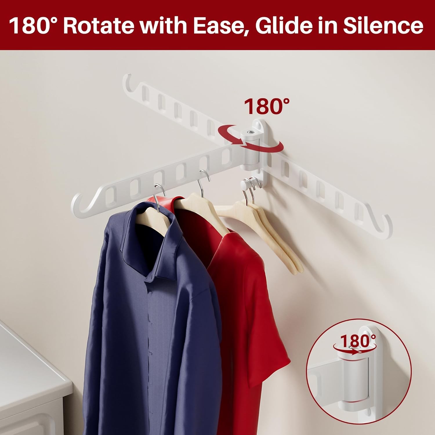 Wall Mounted Drying Rack 1 Pack, Foldable Laundry Drying Rack with 6 Holes, Laun