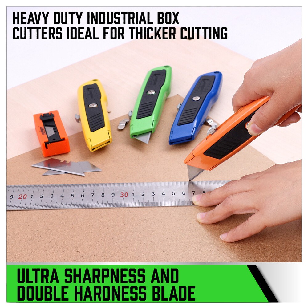 4 Pc Lockback Utility Knife Set Box Cutter Colourful 10 Extra Retractable Blades