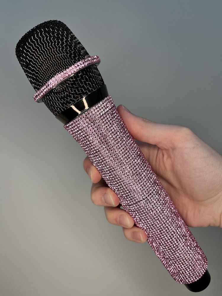 Pink Rhinestone Wireless Karaoke Microphone + Receiver System - Rechargeable