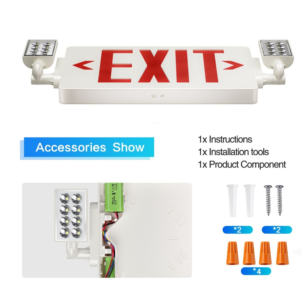 Spectsun 6 Packs Led Exit Light Red Exit Sign with Lighting Combo Battery Backup