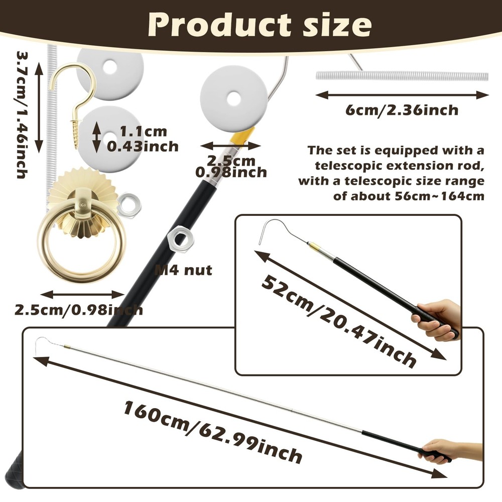 1 Set 63 Inch Attic Pull Down Hook Attic Ladder Pull Down Hook Attic Ladder P...