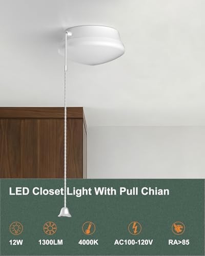 7” Modern LED Ceiling Light with Pull Chain 12W 4000K, 1300lm, 125W E26-2Pack