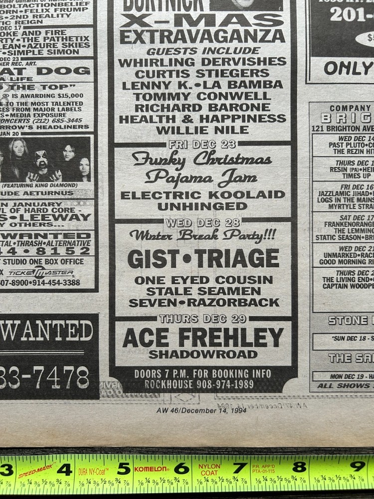 KISS Concert Ad Advert ACE FREHLEY Tour Dec 29 1994 Club Bene NJ Vintage Kiss A