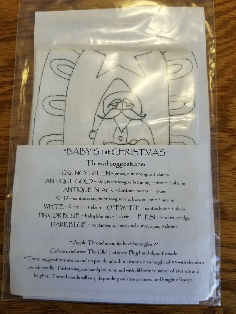 THE OLD TATTERED FLAG PRIMITIVE PUNCH NEEDLE PATTERN ~ "BABY'S FIRST CHRISTMAS"