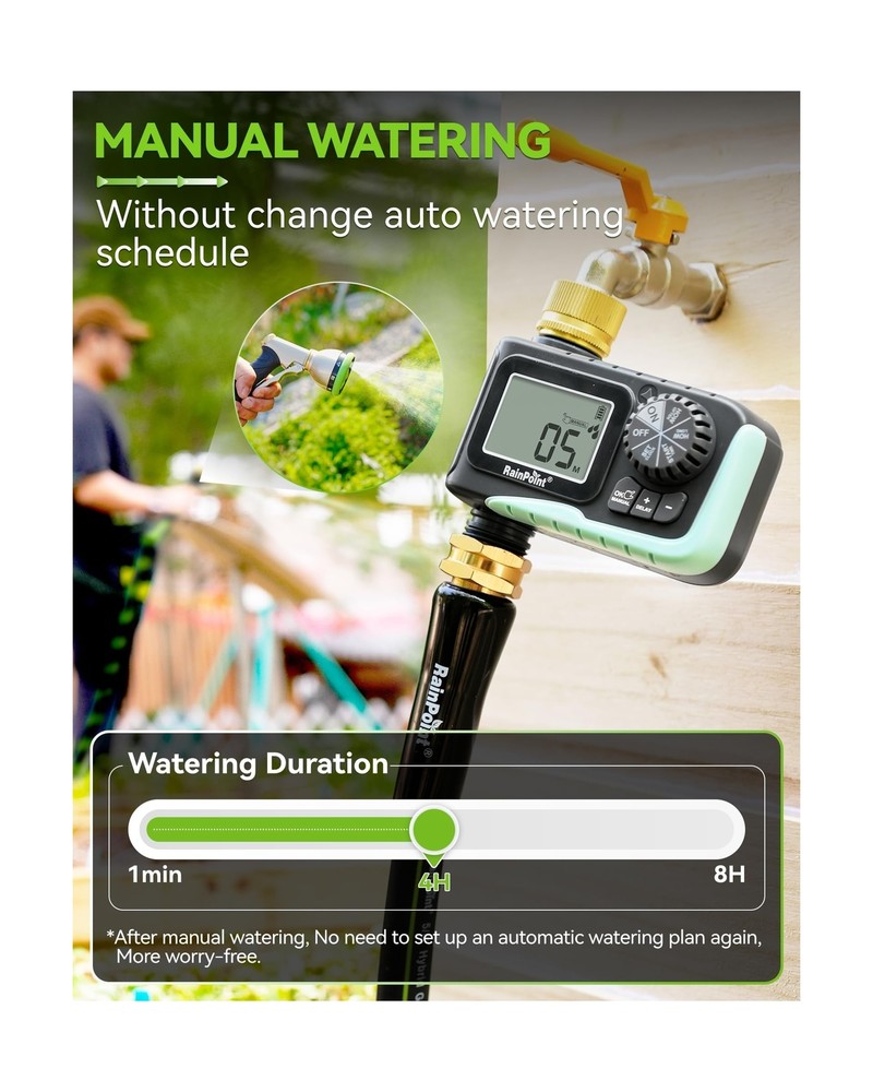 RAINPOINT Sprinkler Timer with Brass Swivel, Programmable Water Timer for Gar...