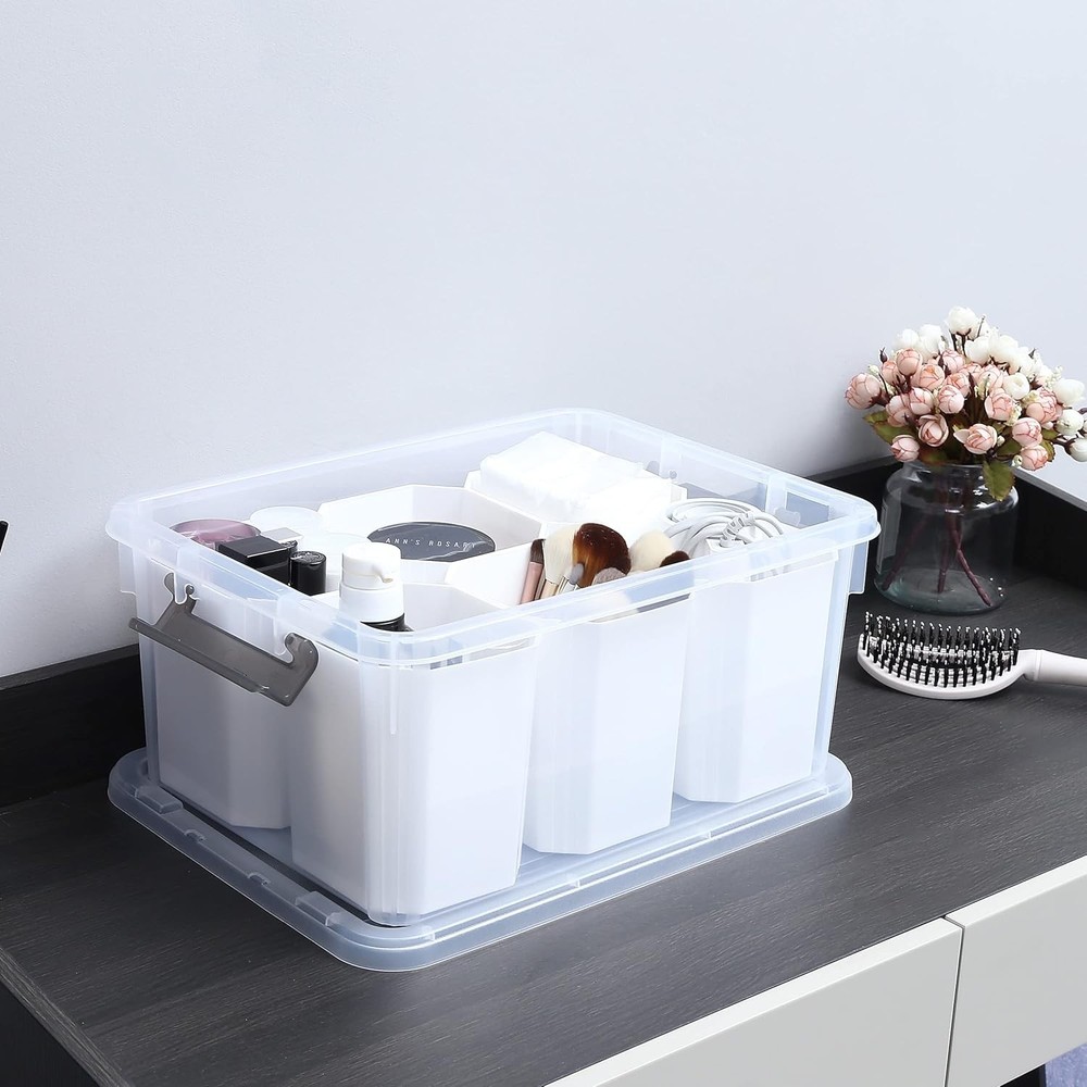 NEW.17-Quart Plastic Storage Bin Clear Storage Box with Lid Stackable