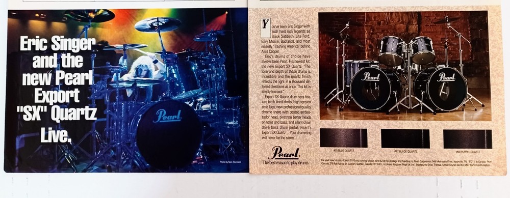 KISS~ERIC SINGER~PEARL EXPORT SX QUARTZ DRUMS~2PG 1991 PROMO PRINT AD CLIPPING