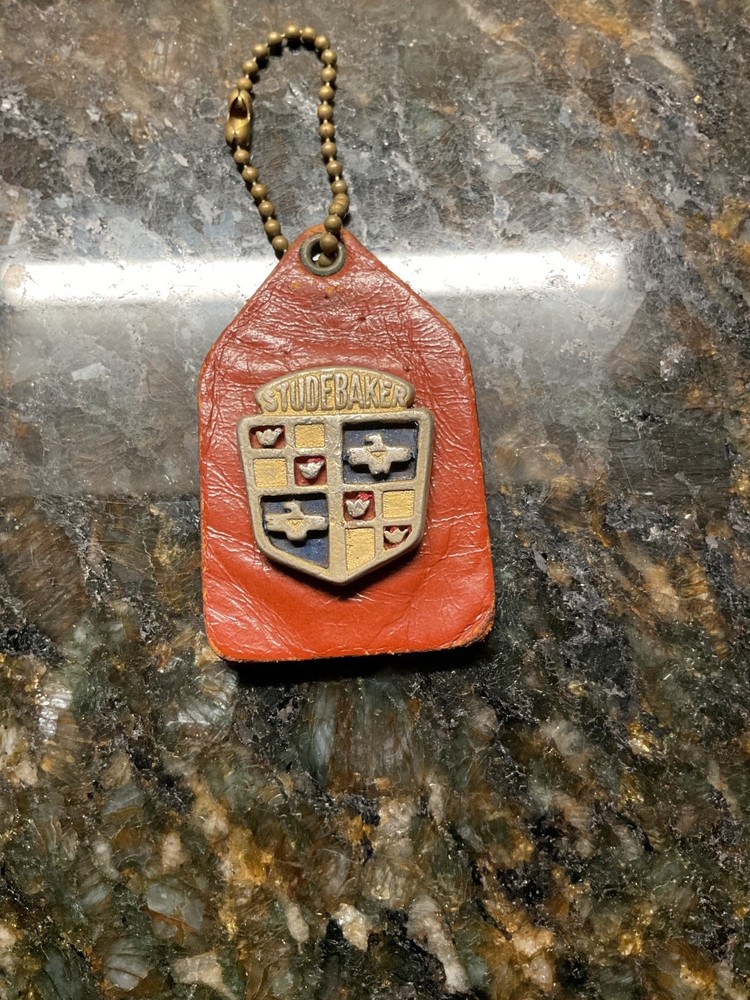 Vintage Studebaker Keychain-Metal on Leather