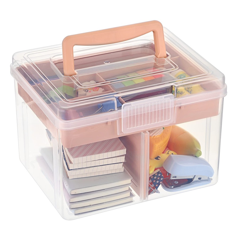 BTSKY 2-Layer Clear Plastic Storage Box w/ Removable Tray - Multi-purpose