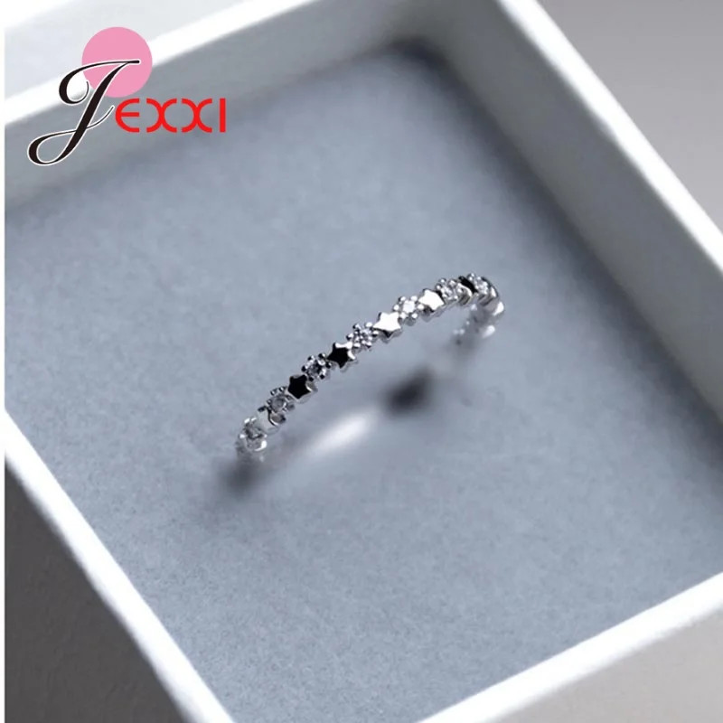 Luxury Original Delicate Solid 925 Silver Needle stars Finger Ring Authentic