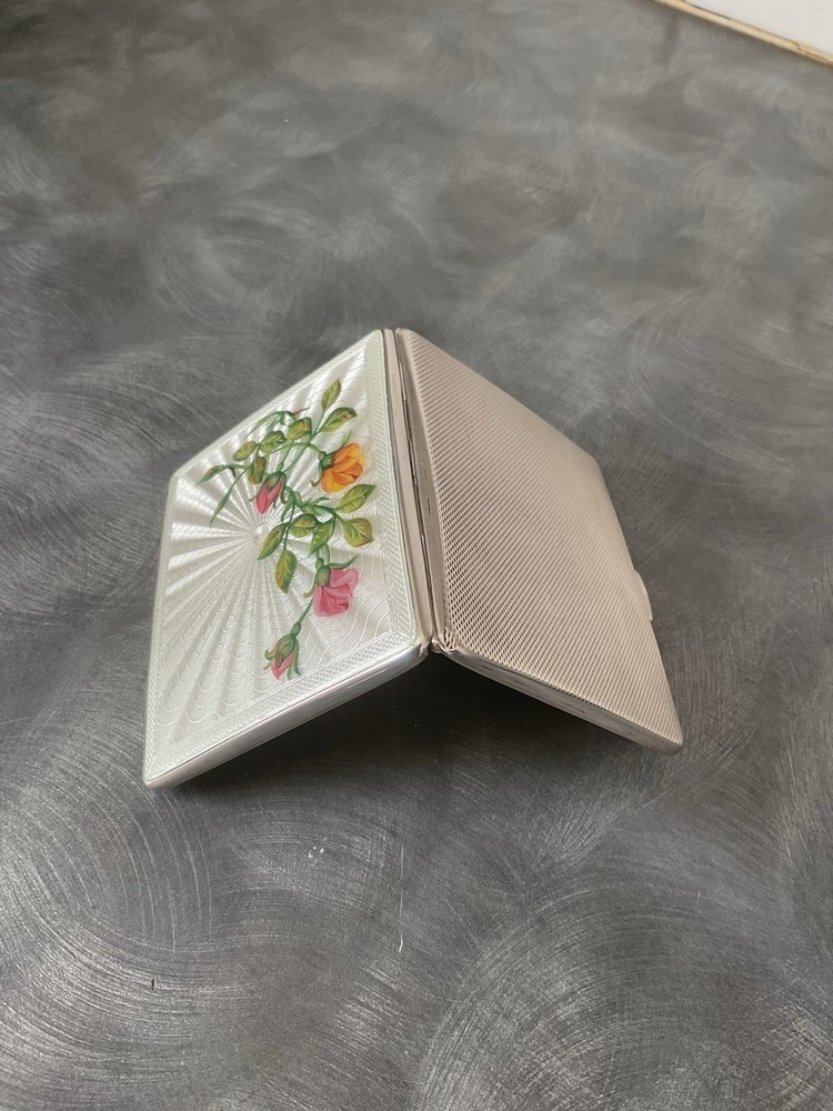 SUPERB SOLID SILVER ENGLISH HALLMARKED ENAMEL CIGARETTE CASE JOSEPH GLOSTER 1950