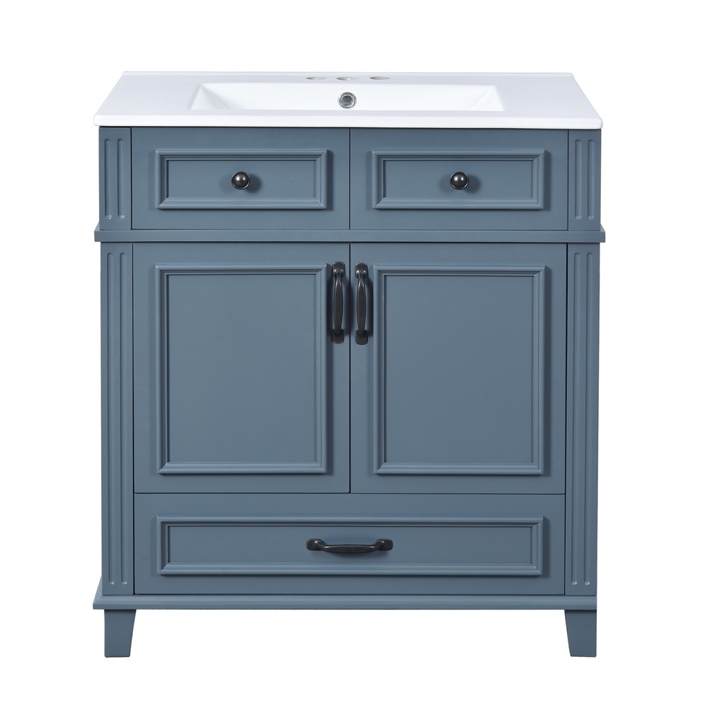 30'' Bathroom Vanity with Ceramic Sink,Solid Wood Frame Bathroom Storage Cabinet