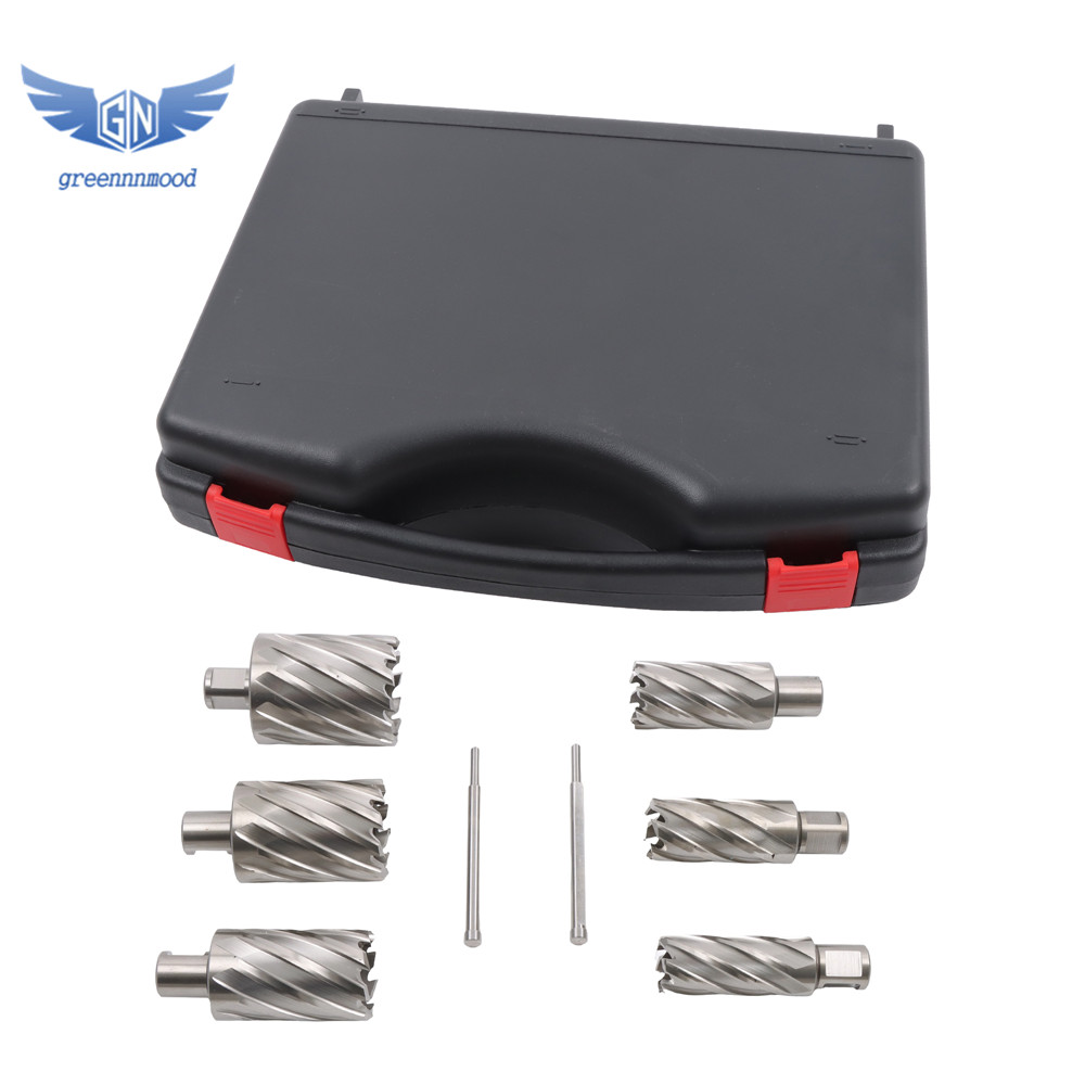 6× Annular Cutter Set HSS Magnetic Drill Bits Universal Universal Shank 2" Depth