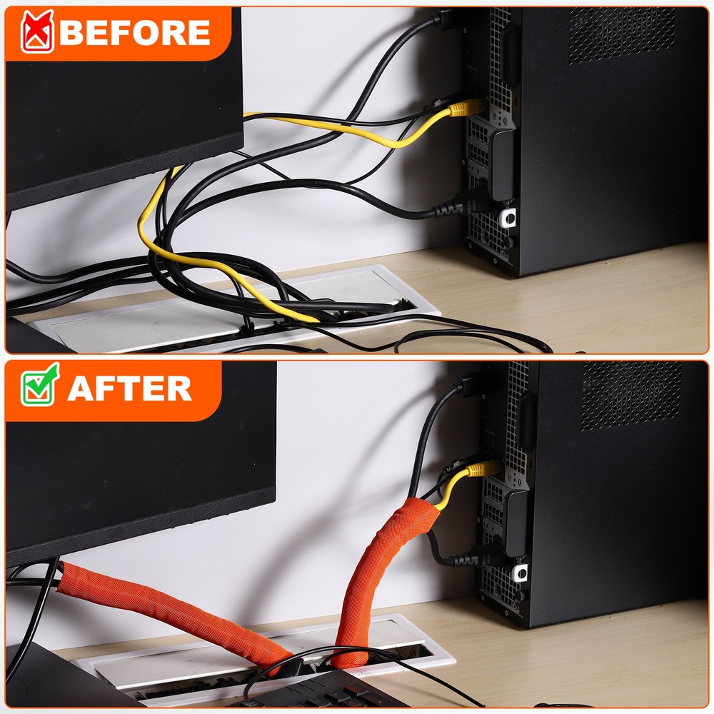 Wire Split Braided Cable Management Sleeve, Orange (5/8" - 7 Feet)