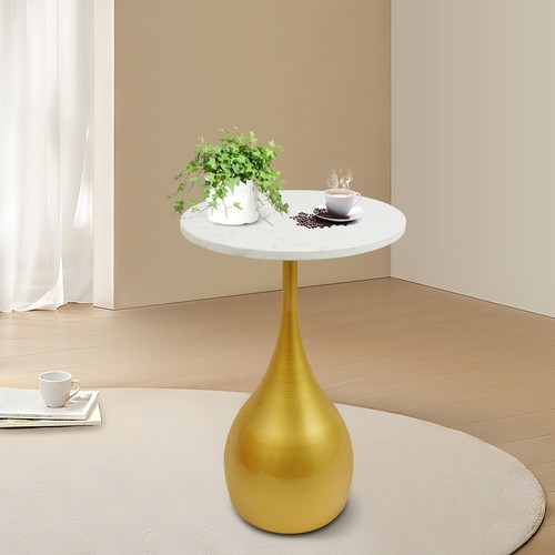 13.78In Marble Sofa Side Table Modern Round Accent Table For Small Spaces US~