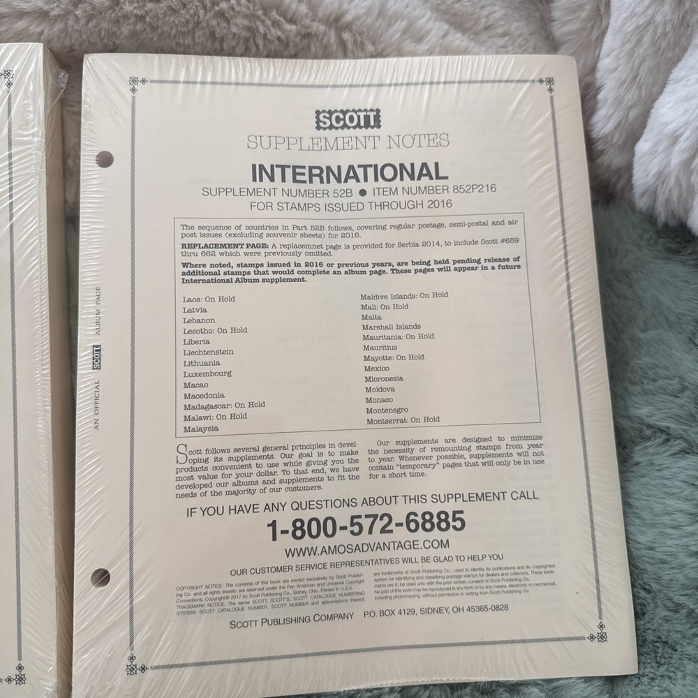 2016 Scott International Stamp Supplement # 52 A & B