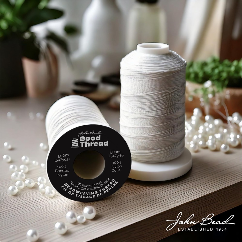 John Bead Good Thread 500m Spool White Bonded Nylon | Beading