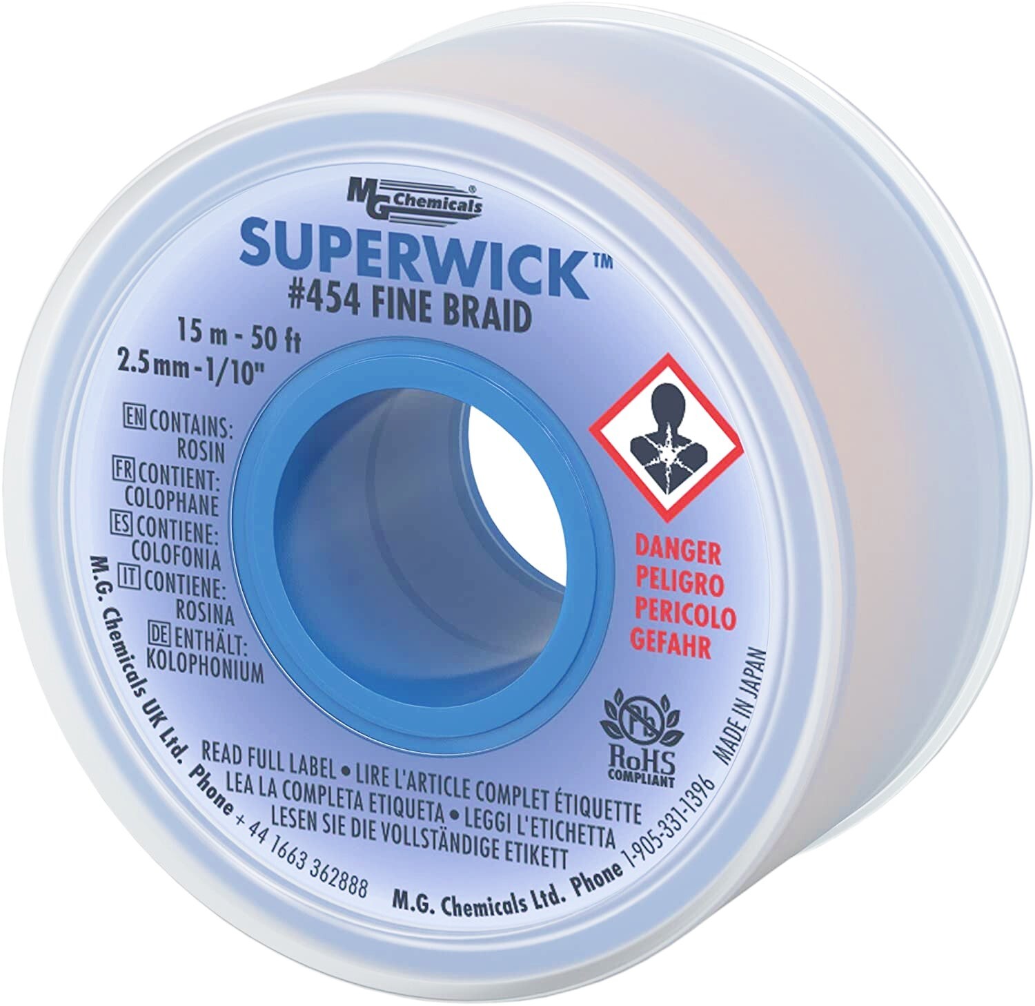 MG Chemicals 2.5mm Super Wick Desoldering Braid w/ RMA Flux, 50 Feet (#454)