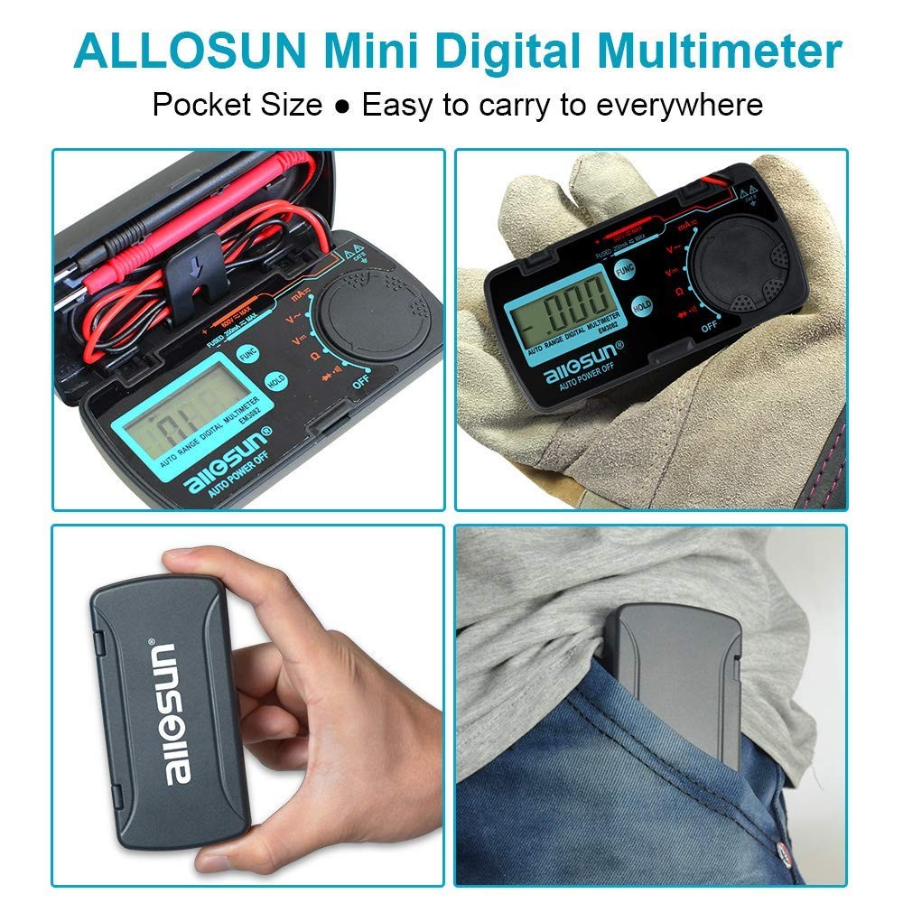 ALLOSUN Pocket Size Compact Digital Multimeter Auto Range Multi Black