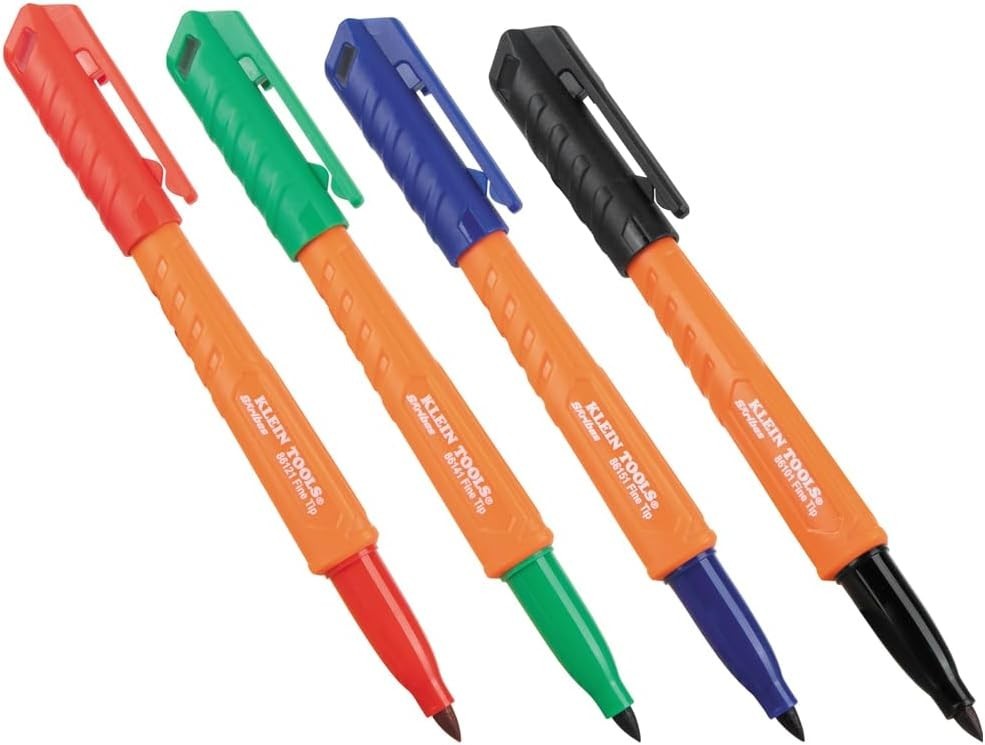 Klein Tools 861914 Skribes Fine Tip Permanent Markers, Assorted Colors, Hard Hat