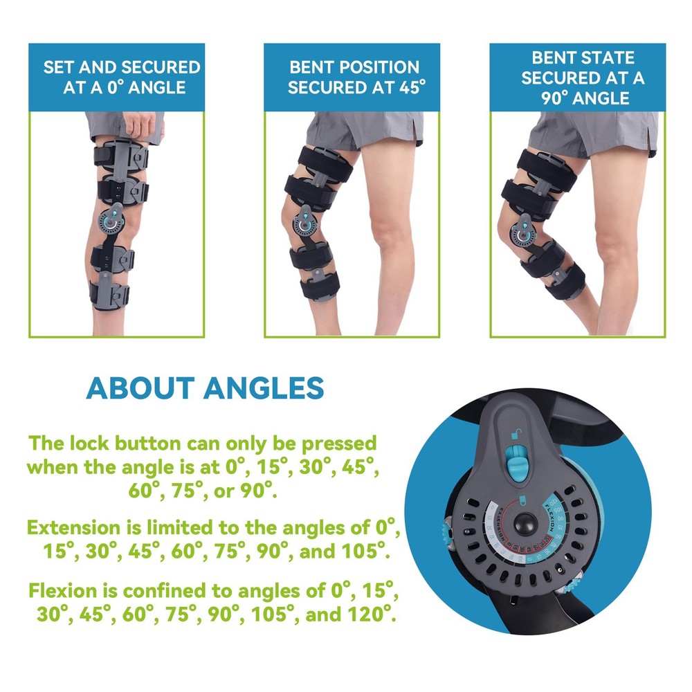 Adjustable ROM Knee Brace,Post-Op Recovery Immobilizer with Hinged Stabilizer