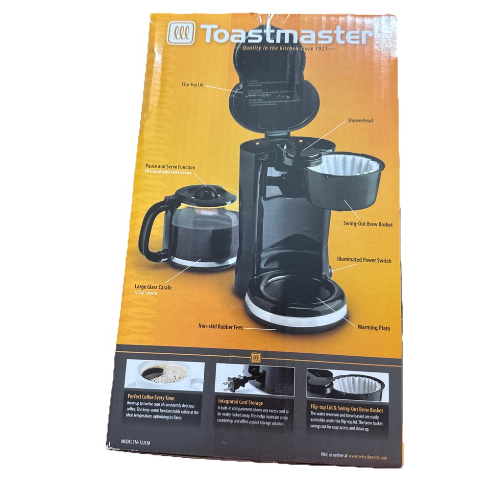 Toastmaster 12 Cup Drip Coffee Maker TM-122CM Black Programmable +1-4 Cup Option