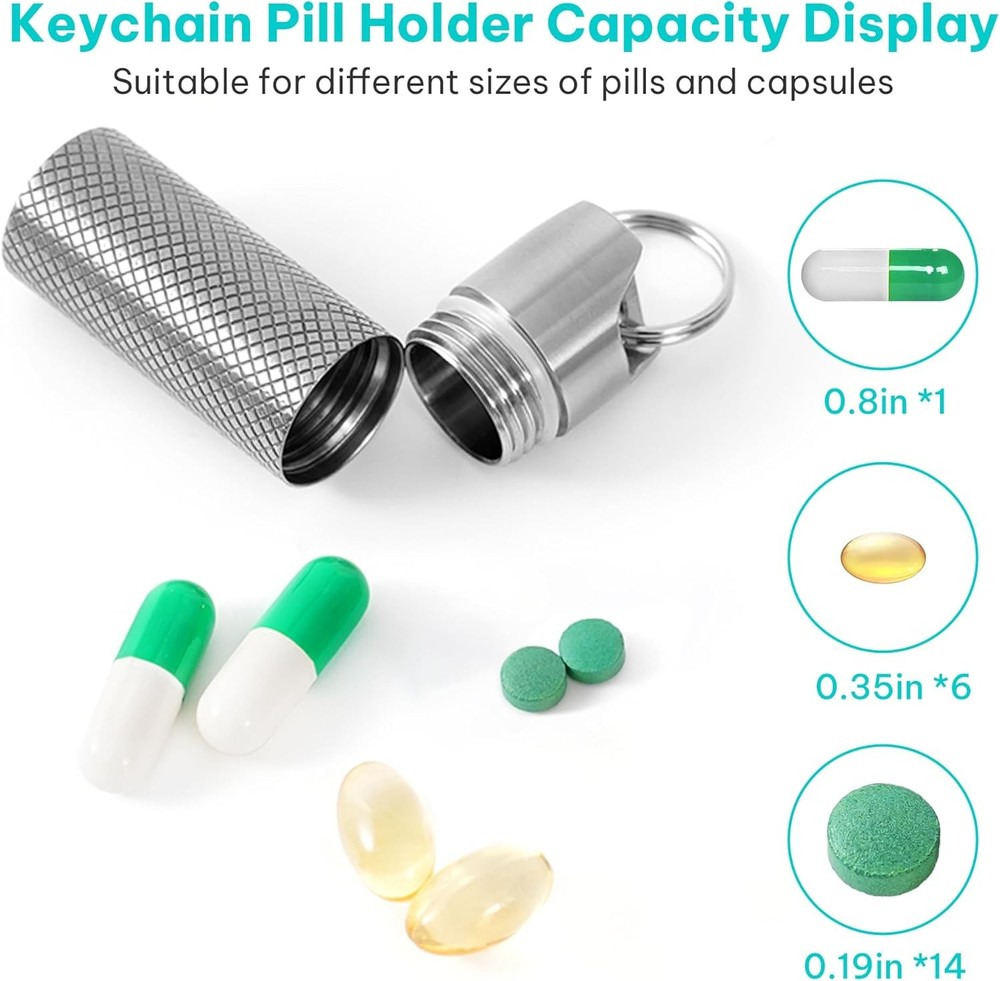 100% Waterproof Titanium Pill Box Keychain - TSA Approved, Strong Silver-mini