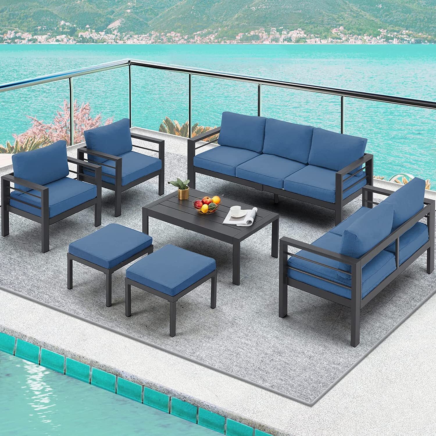 AECOJOY Aluminum Outdoor Furniture Sets Garden Conversation Set Sectional Sofa