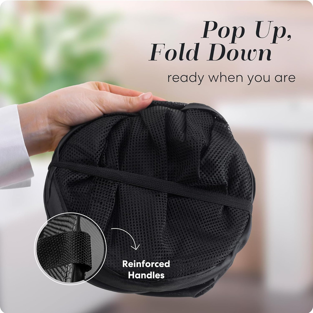 Pop Up Laundry Hamper Basket with Side Pocket – Foldable Fabric Bin for Clothes