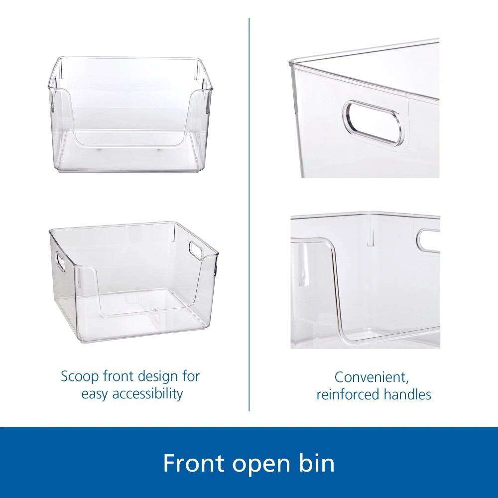 Clear Glossy Plastic Open Front Organizer Bin, Single Size Storage Container,