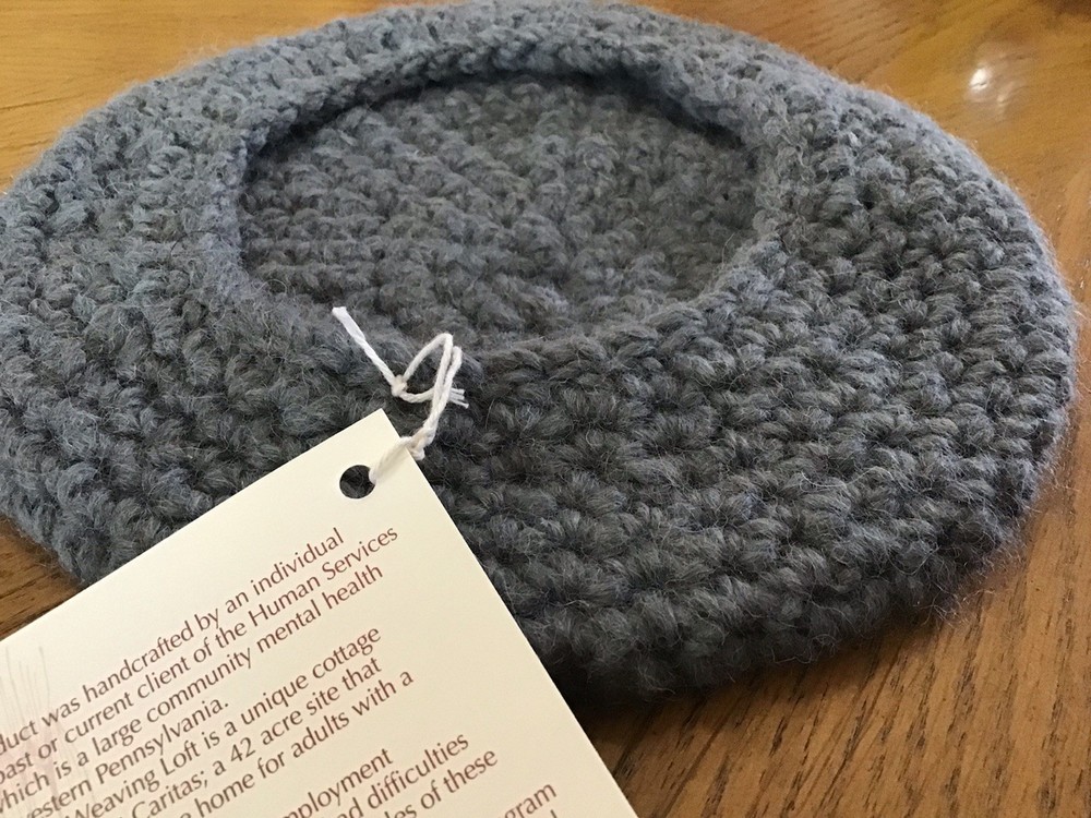 NWT Handmade Gray Beret Hat Crocheted With Alpaca Yarn Cap