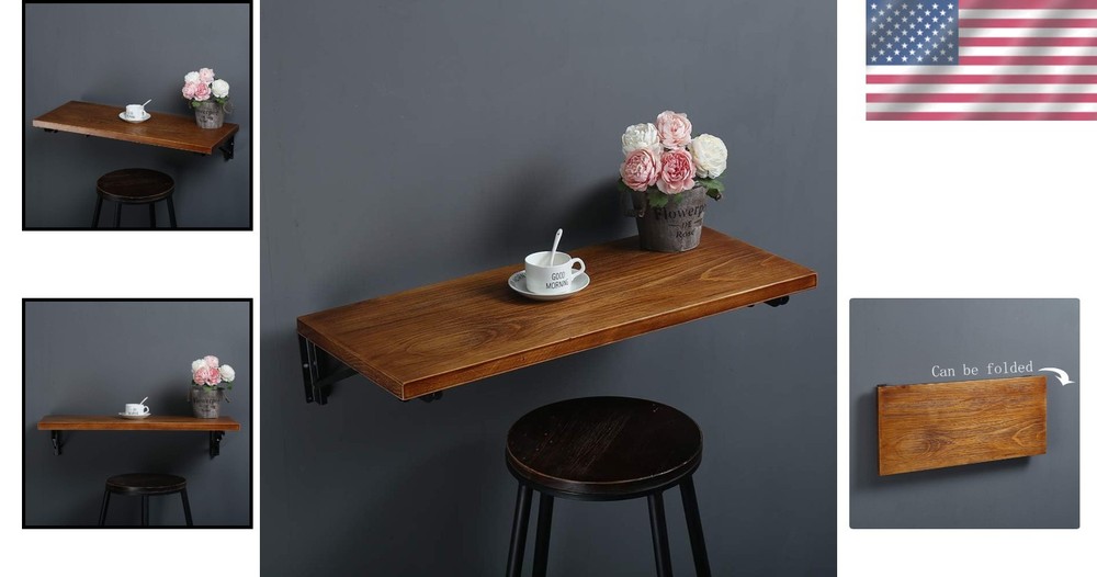 Versatile 40"x16" Wall-Mounted Drop Leaf Dining Table in Solid Pine Wood