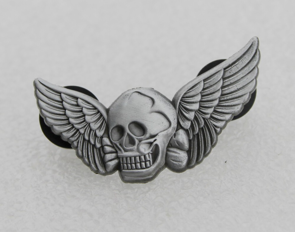Wing Milton Death Skull  Lapel Pin-Grey