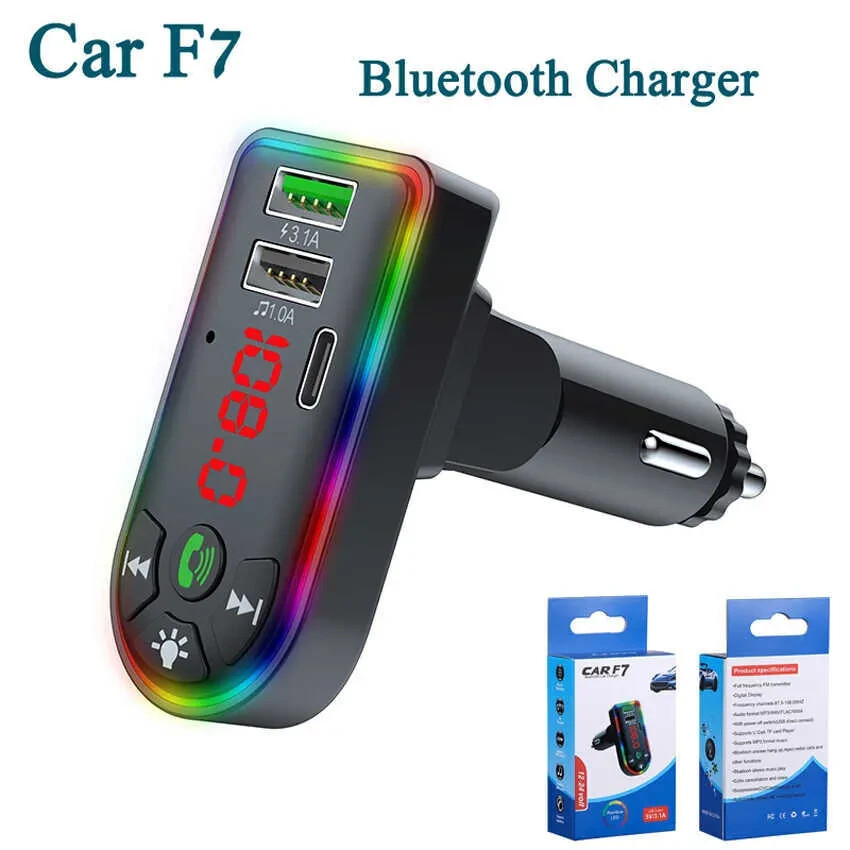Car F7 Charger Bluetooth FM Transmitter Dual USB Quick Charging Type C PD Ports