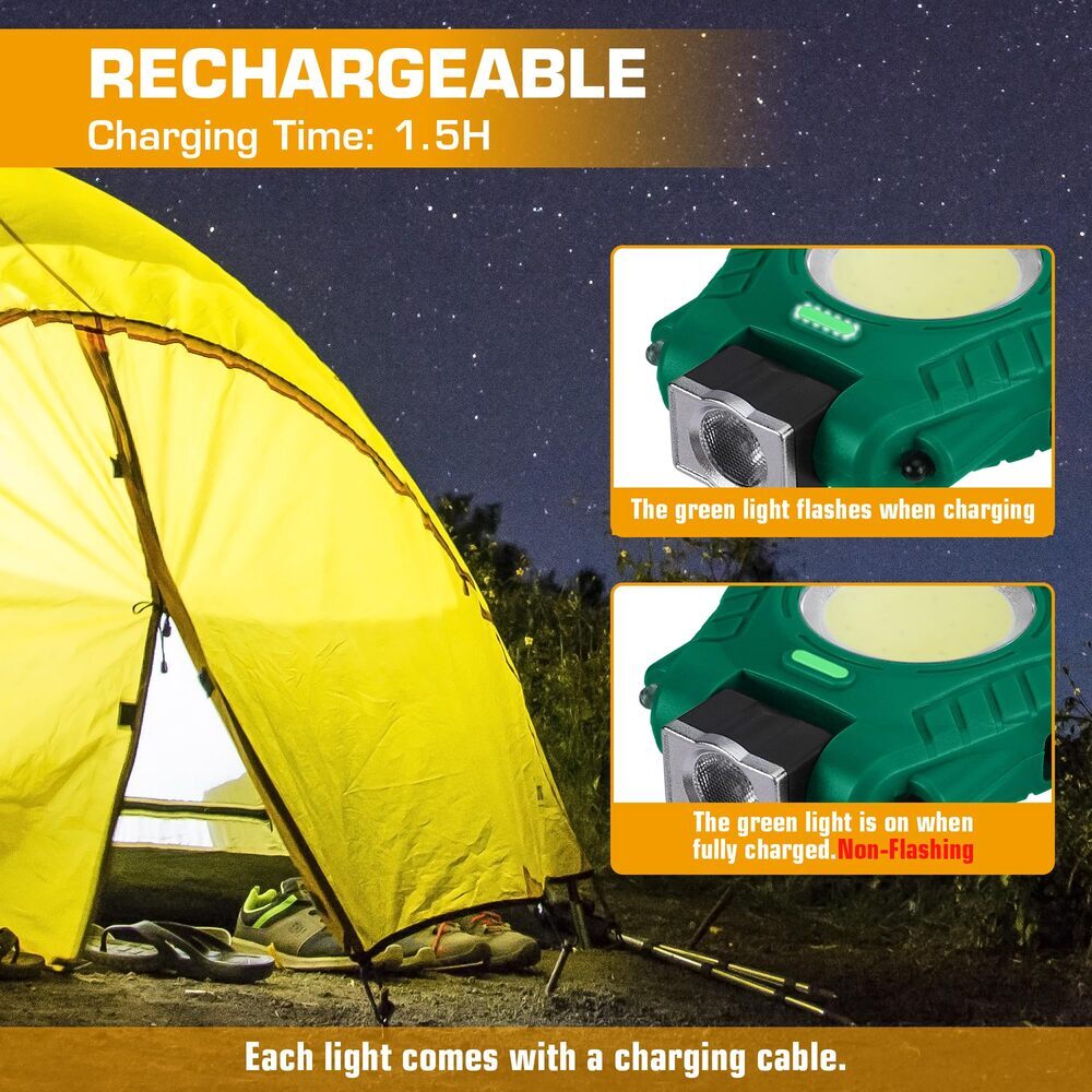 EverBrite 2 Pack COB Keychain Work Light Waterproof 6 Modes for Camping Green US