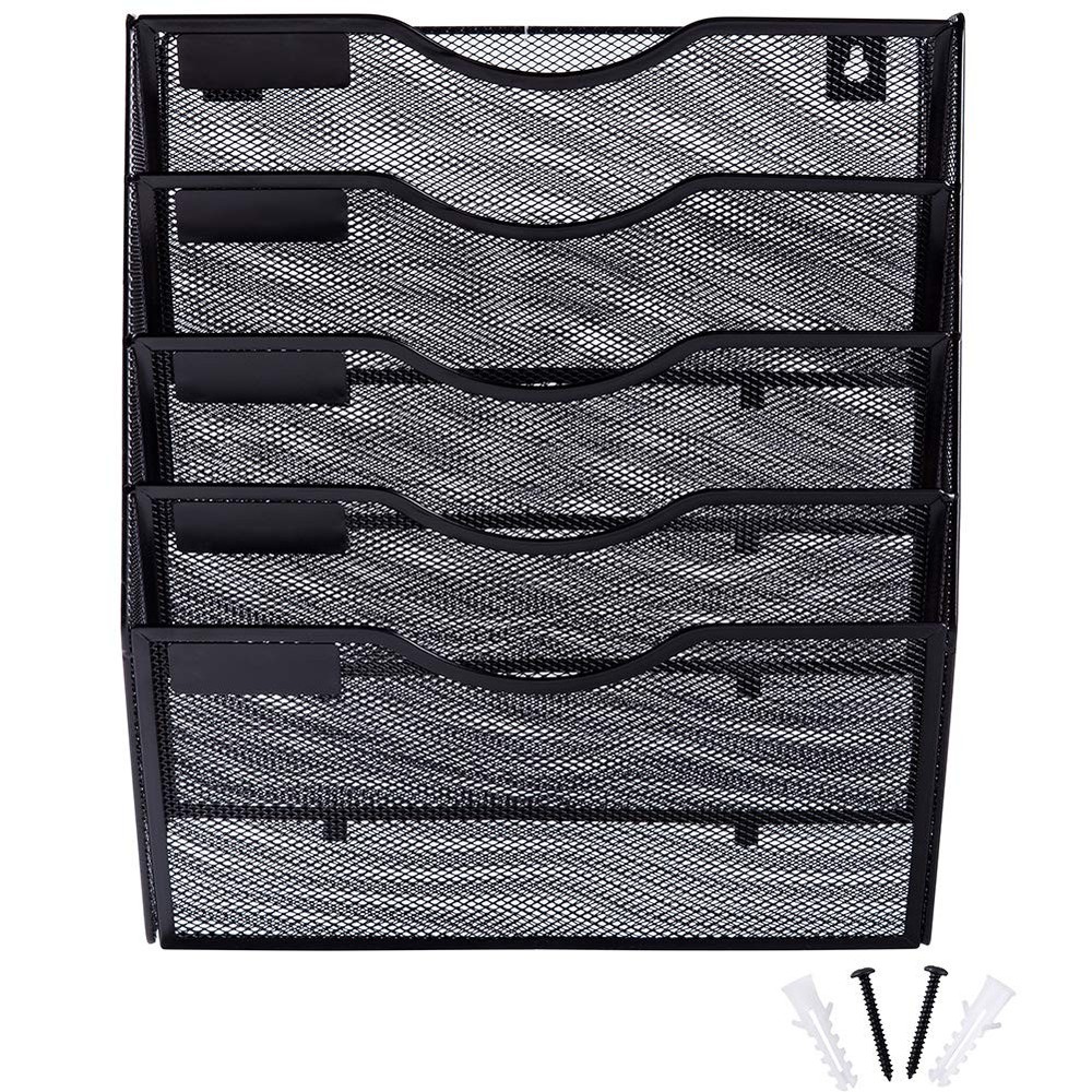 5 Pocket Mesh Hanging Wall File Organizer Wall Mounted Paper Document Folder ...