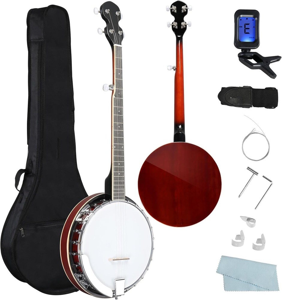 5 String Banjos, Full-Size Right Handed Banjo 5 Strings Set with Closed Solid Sa