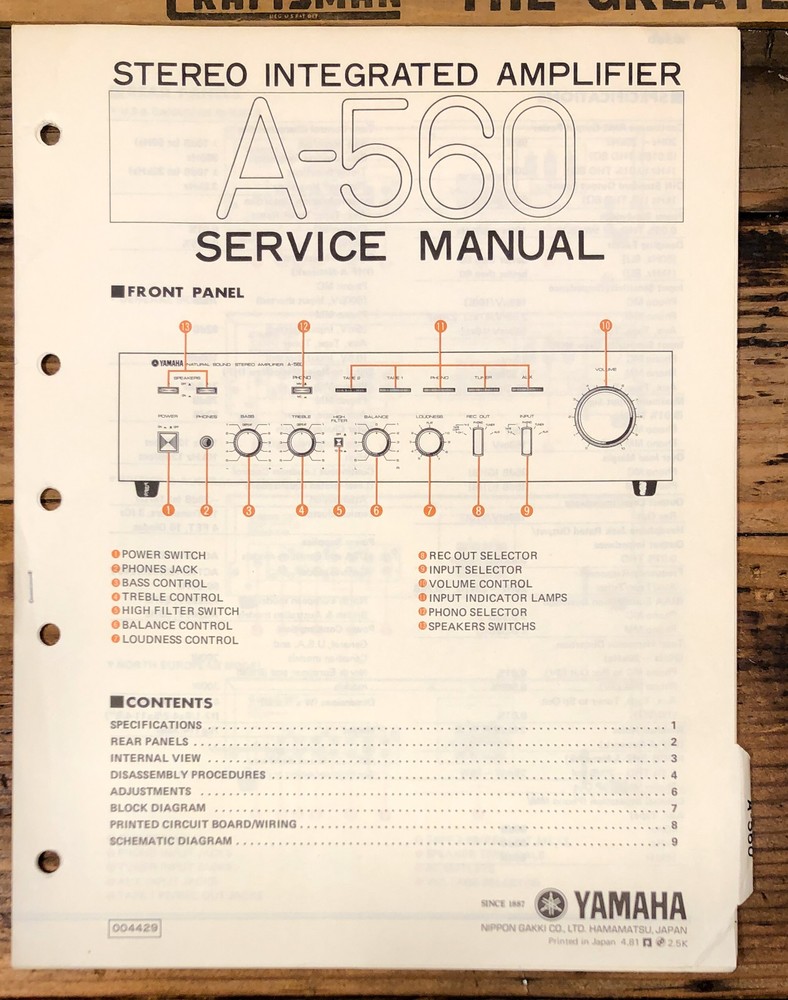 Yamaha A-560 Amplifier  Service Manual *Original*
