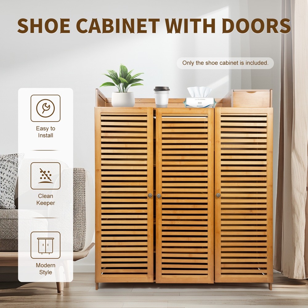 98*32*115cm Shoe Cabinet With Doors Floor Mount Rectangular Shoe Organizer