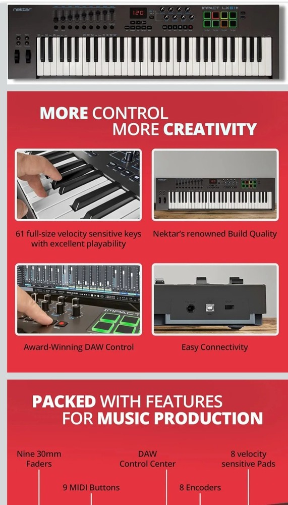 Nektar Impact LX61+ Keyboard Controller - Multicolored