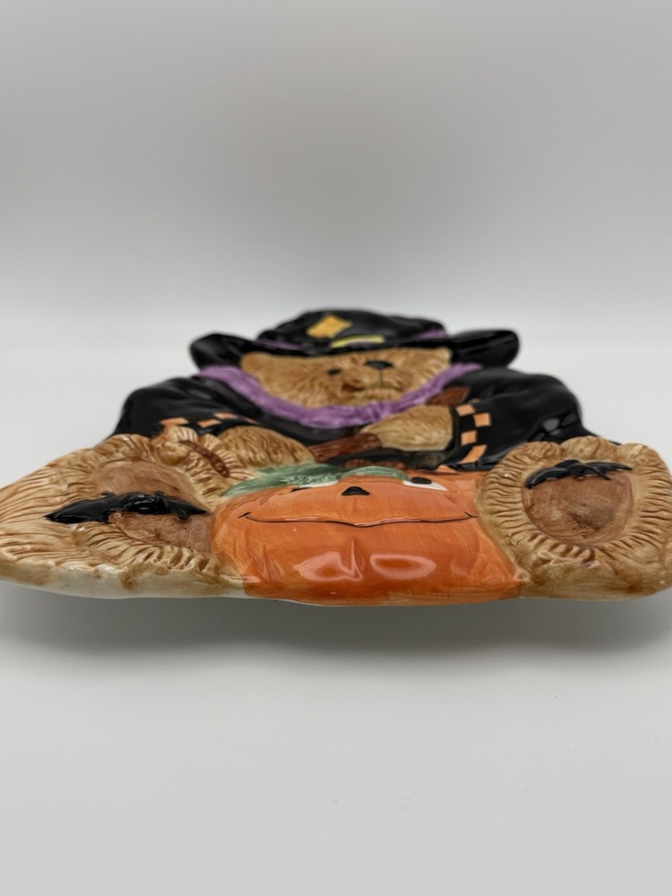 Whimsical Fall / Halloween Bear Witch Pumpkin Ceramic Serving Plate