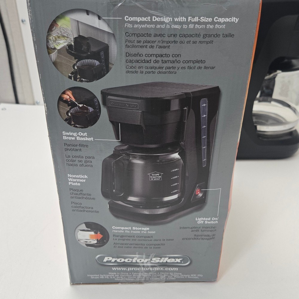 Proctor Silex 12 Cup Durable Compact Coffee Maker Glass Space Saving Auto Pause