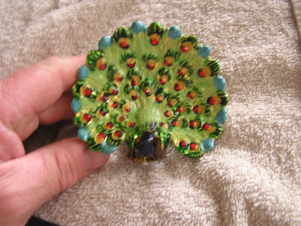 Beautiful Colorful Peacock Bird Hinged Trinket Box