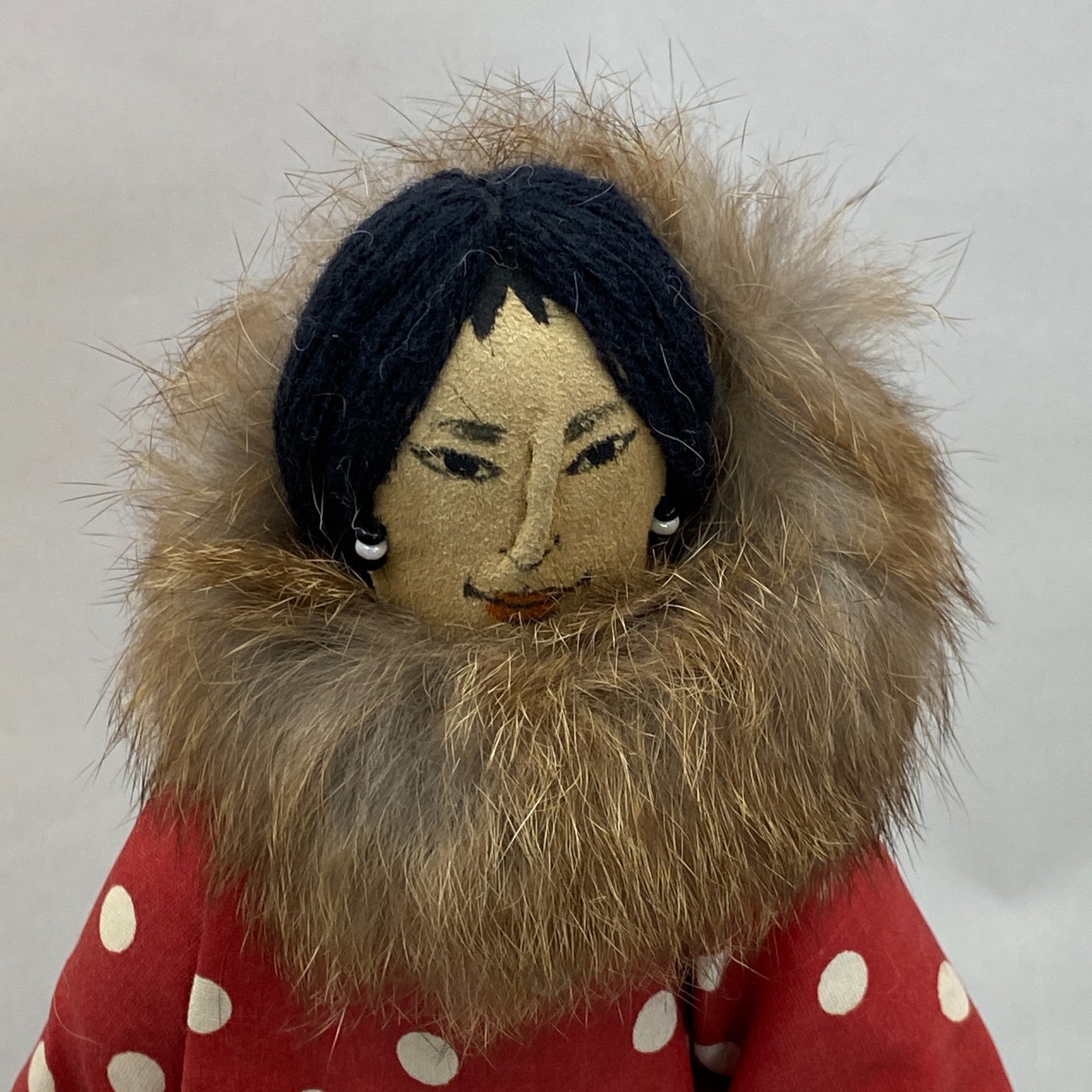 Vintage Inuit Parka Souvenir Figure 12" Alaska Native Eskimo Cloth Doll Fur Trim