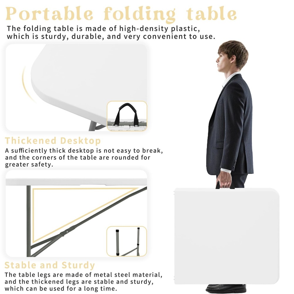 Folding Table 4FT Camping Table Portable Heavy Duty Plastic Rectangular Outdoor