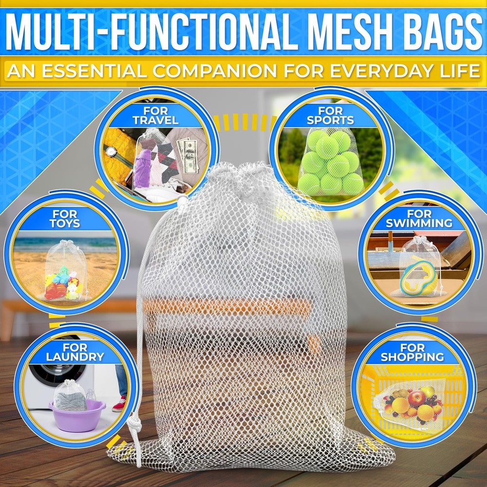 5PCs Small Mesh Bags Drawstring – Small Mesh Pool Backpack 11.8 x 7.48 – Mult...